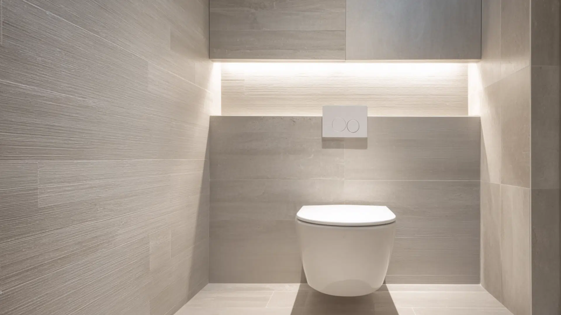A bathroom featuring a wall-hung toilet and a light fixture positioned above it