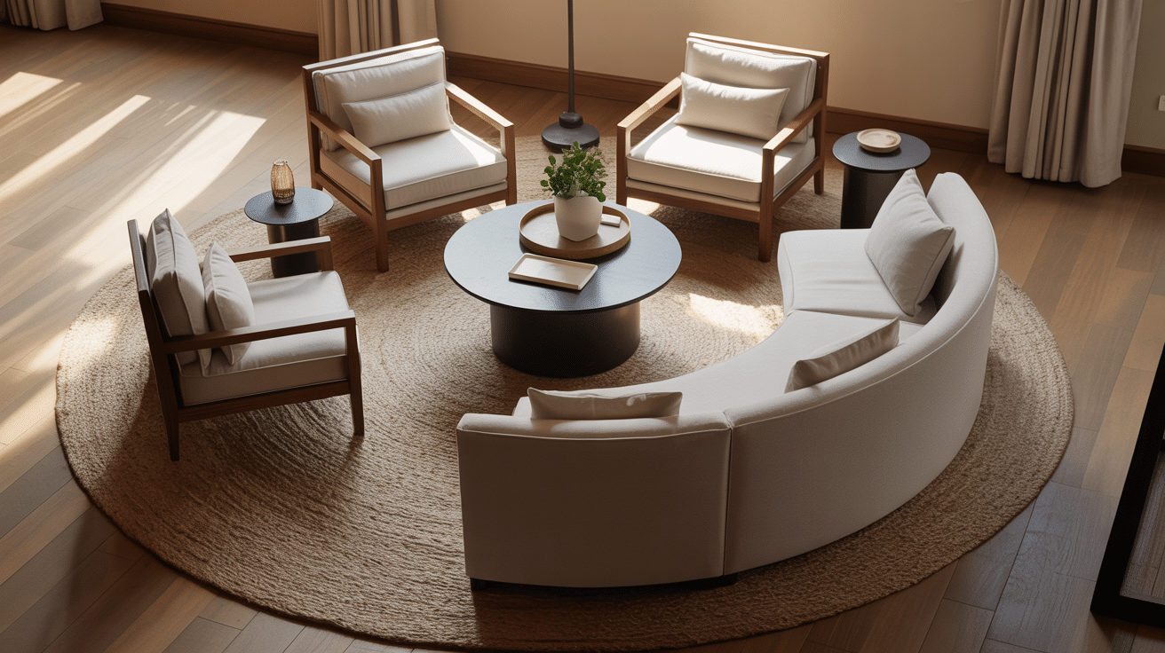 circular seating arrangement for  intimate conversations