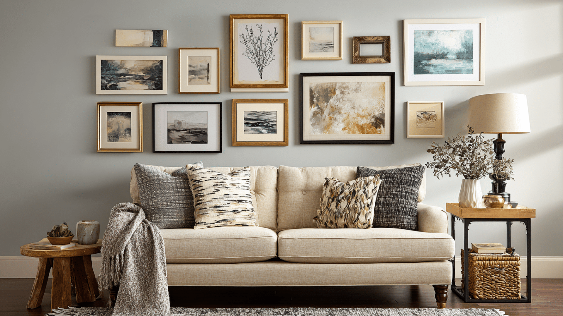 create a gallery wall above your sofa