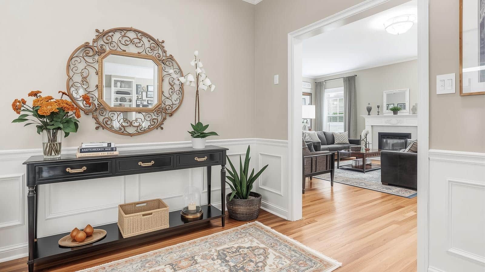 create an entryway zone in open layouts