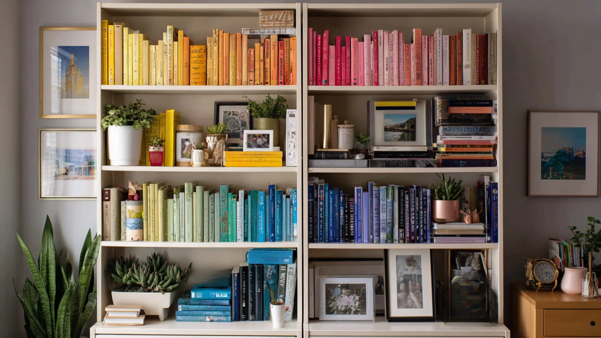 design a colorful bookshelf display
