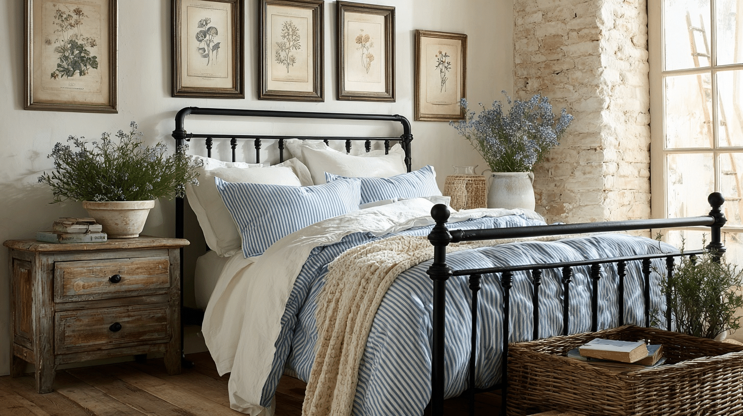 guest-bedroom-with-wrought-iron-bed-frame