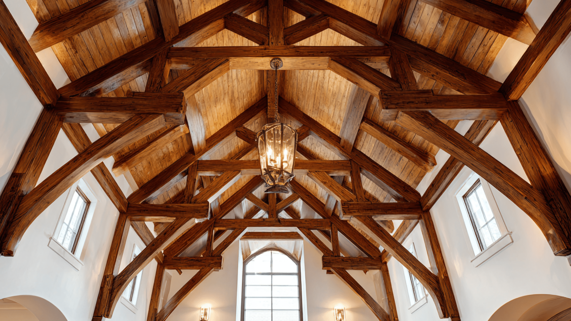 high ceilings with exposed beams