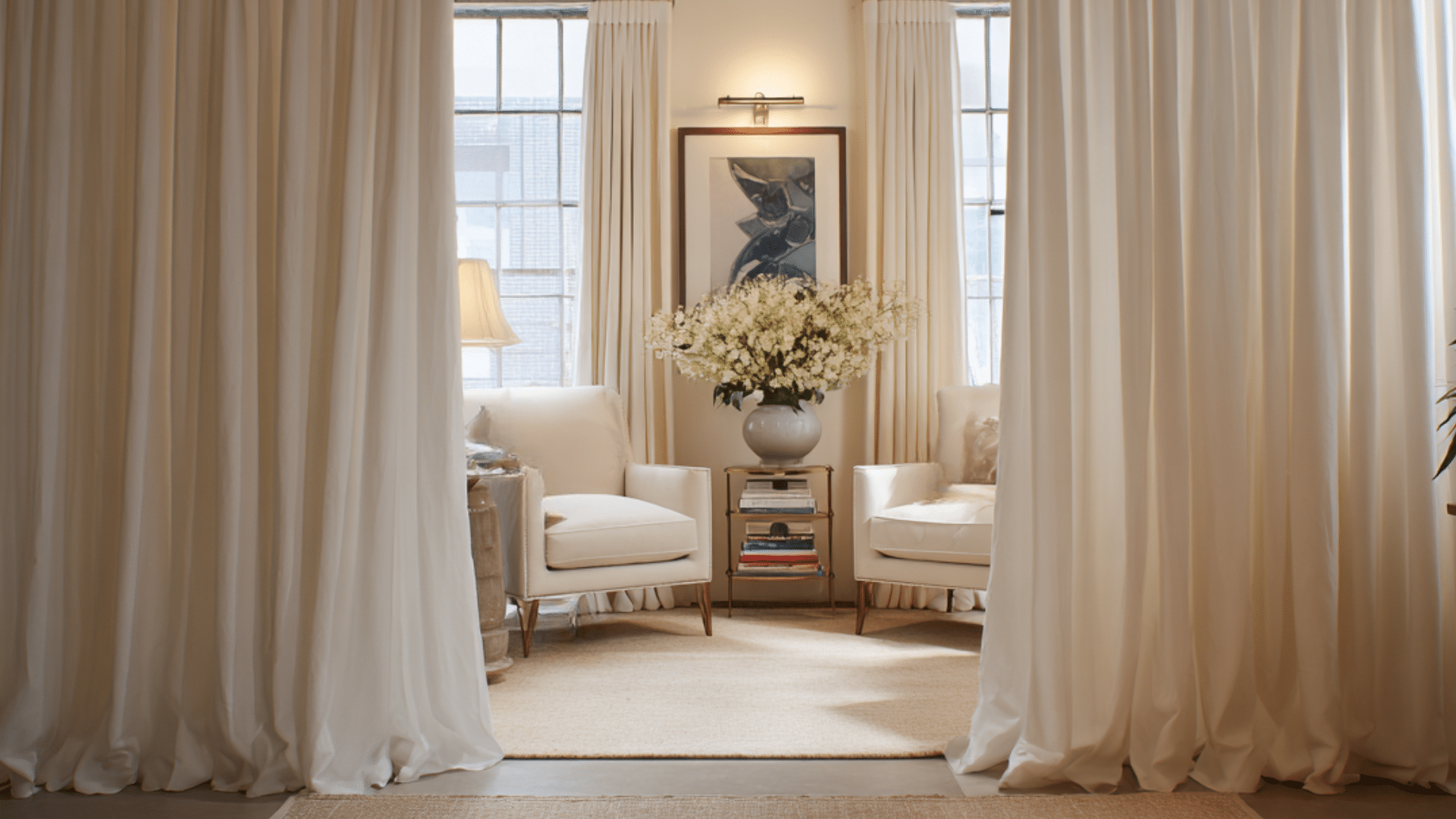 install floor to ceiling curtains as a divider