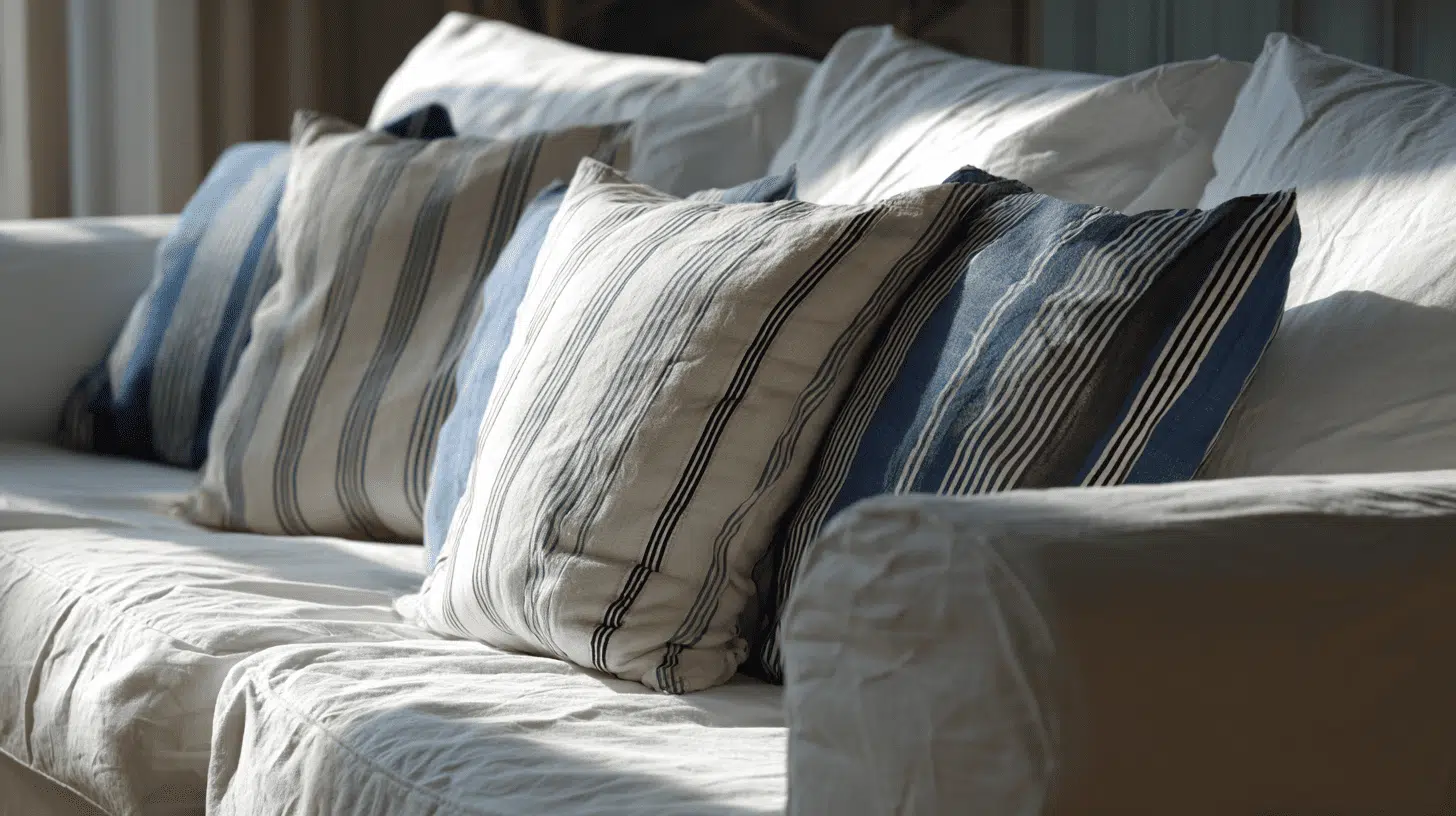 minimalist blue and white striped textiles