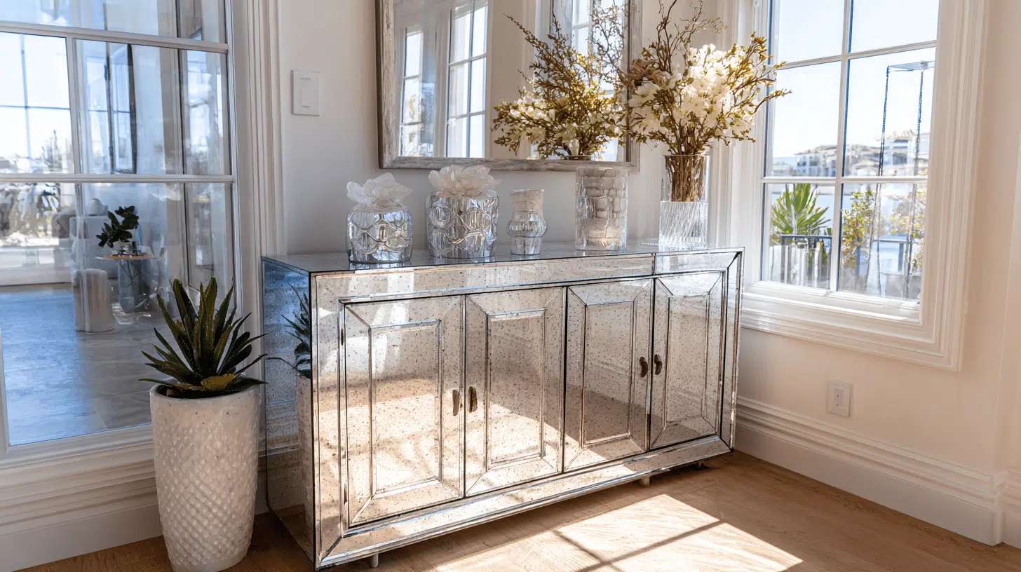 mirrored furniture reflecting light