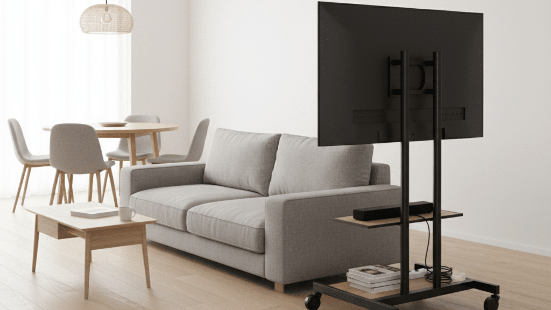 position the tv on a rolling stand