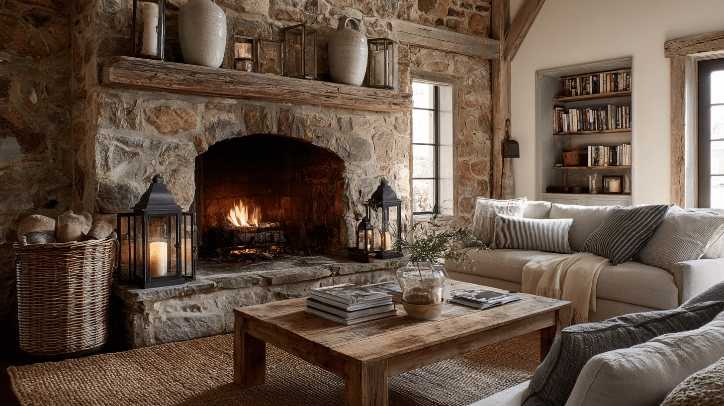 rustic stone fireplace