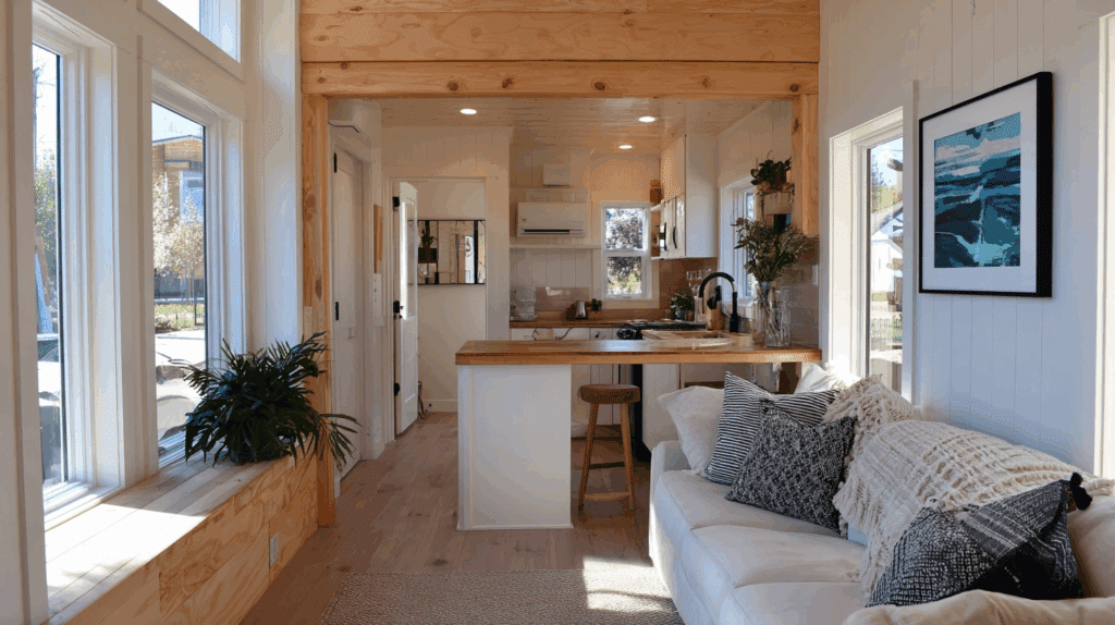 small house open concept kitchen and living room