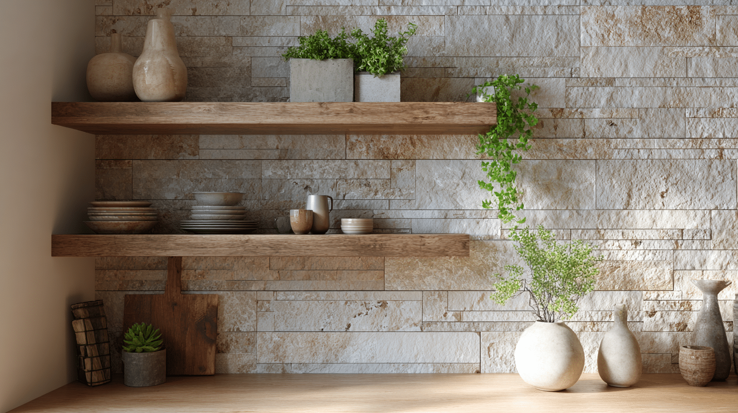 textured stone or brick backsplash