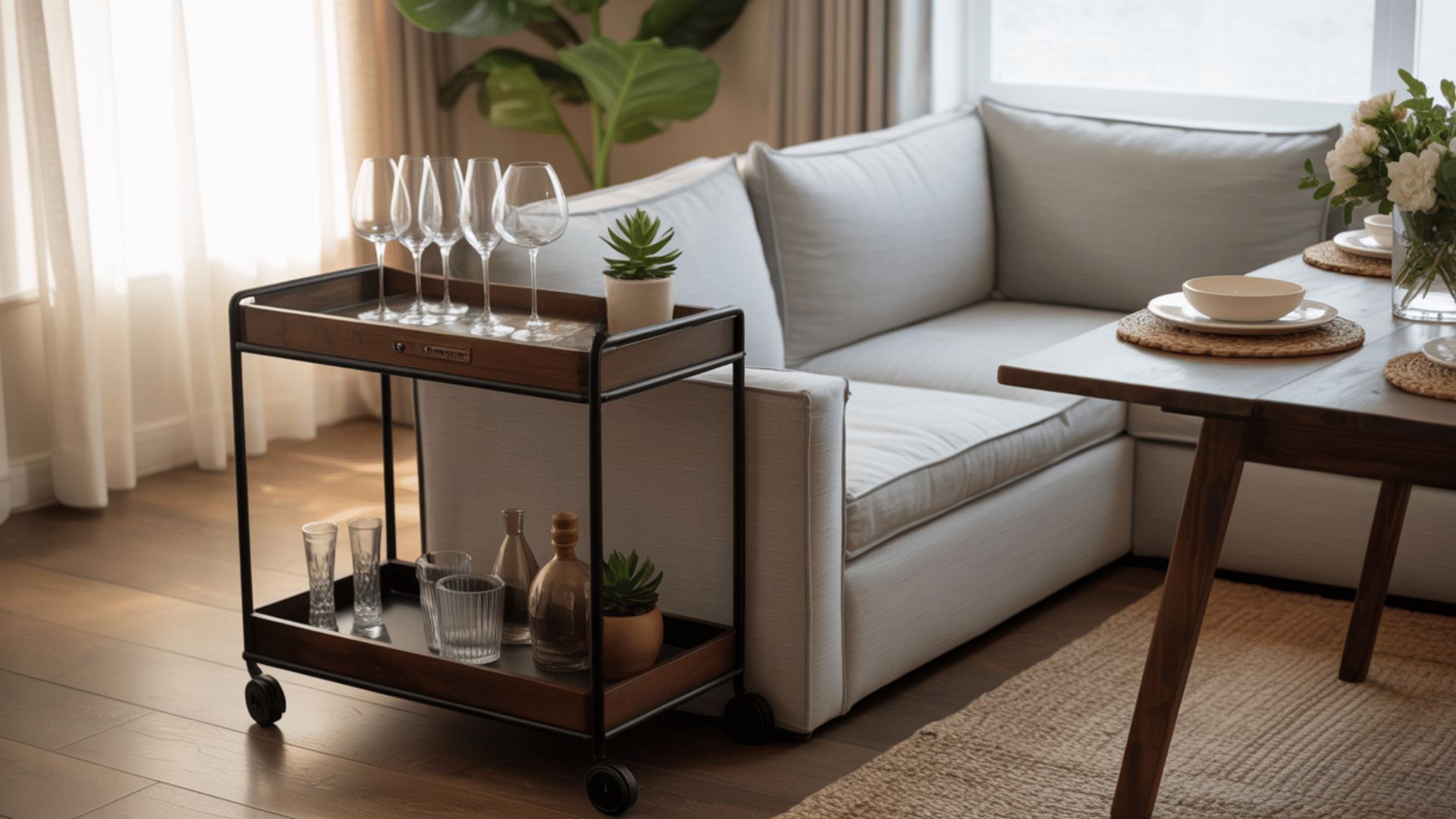 use a bar cart as a flexible divider