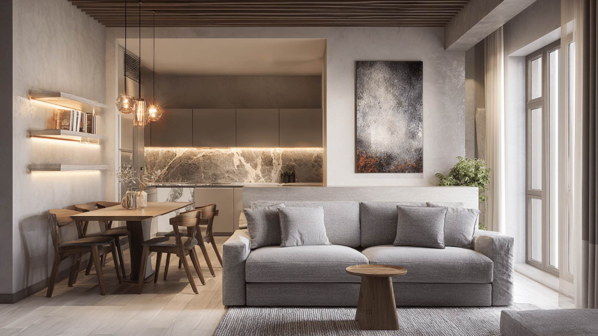 use a narrow console table as a room divider