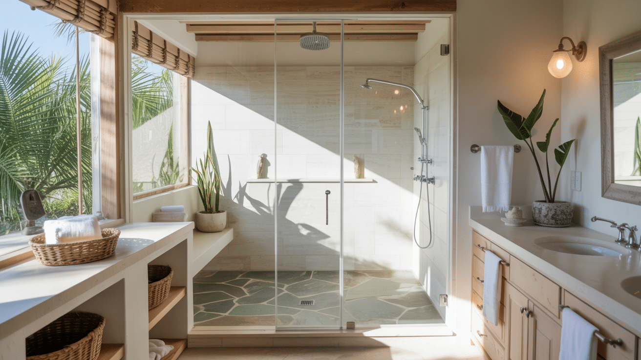 walk in showers with natural textures