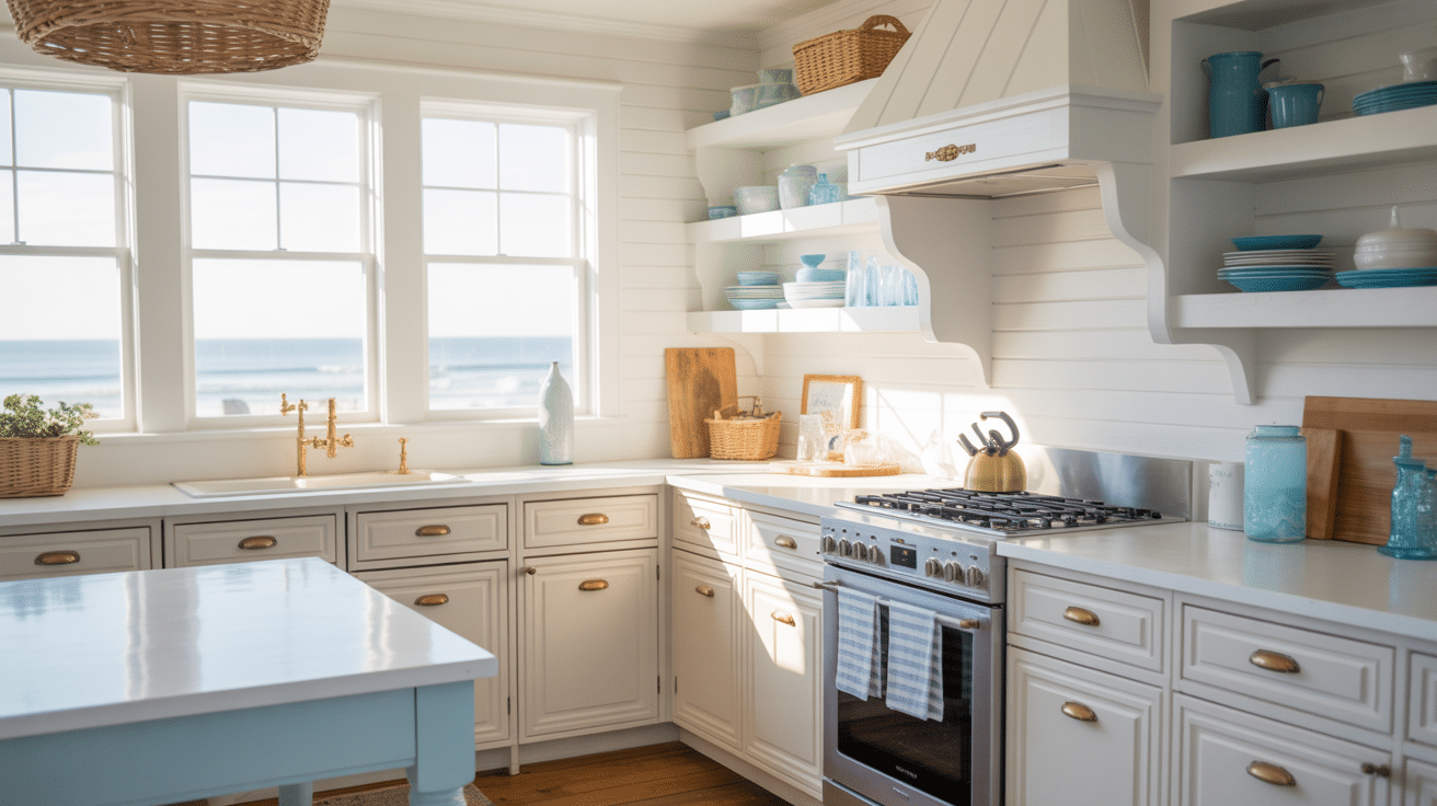 white cabinetry with coastal hardware