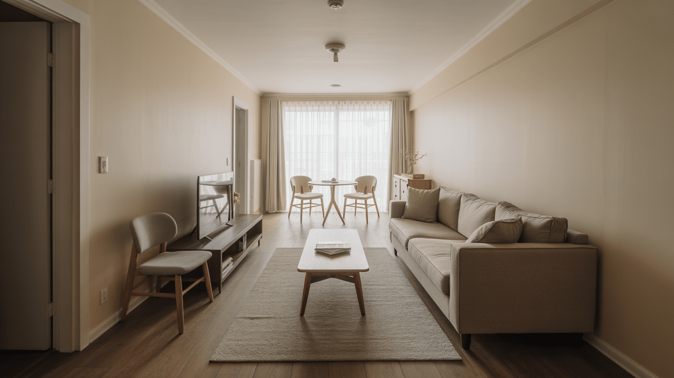 1 sofa against the longest wall