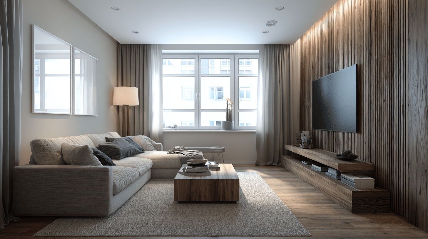 9 low furniture facing one wall