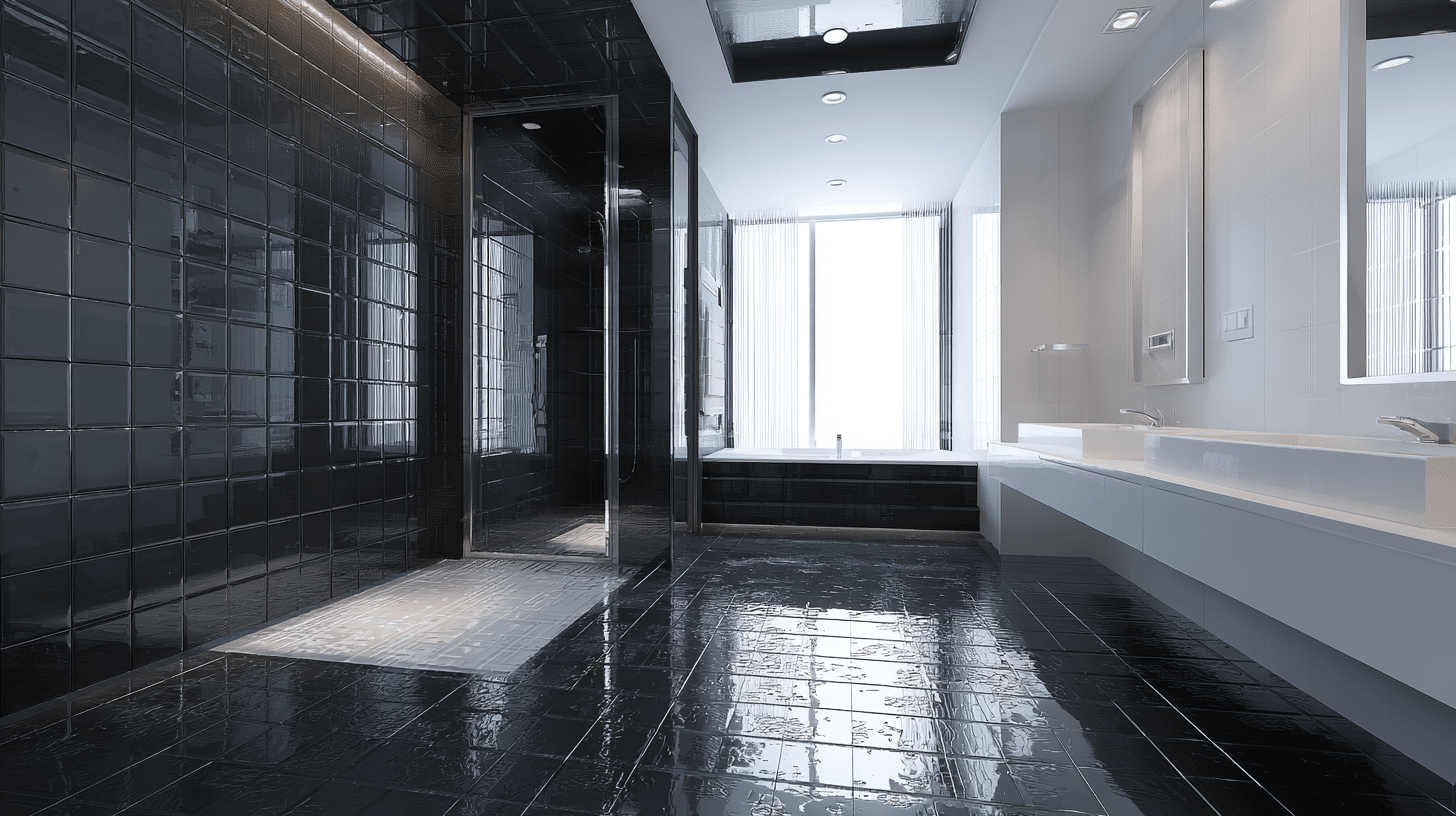 Gloss-Black Tile Reserved Only for Wet Areas