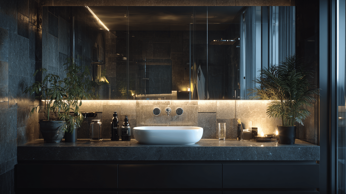 Oversized Black Mirror Wall as a Primary Surface