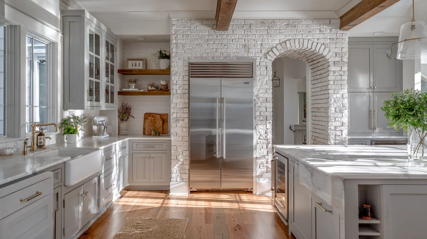 Painted Brick Surround for the Fridge Niche