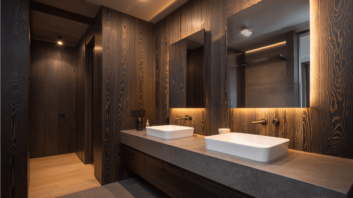 Sealed Black Timber Wall Panels in a Monochrome Space