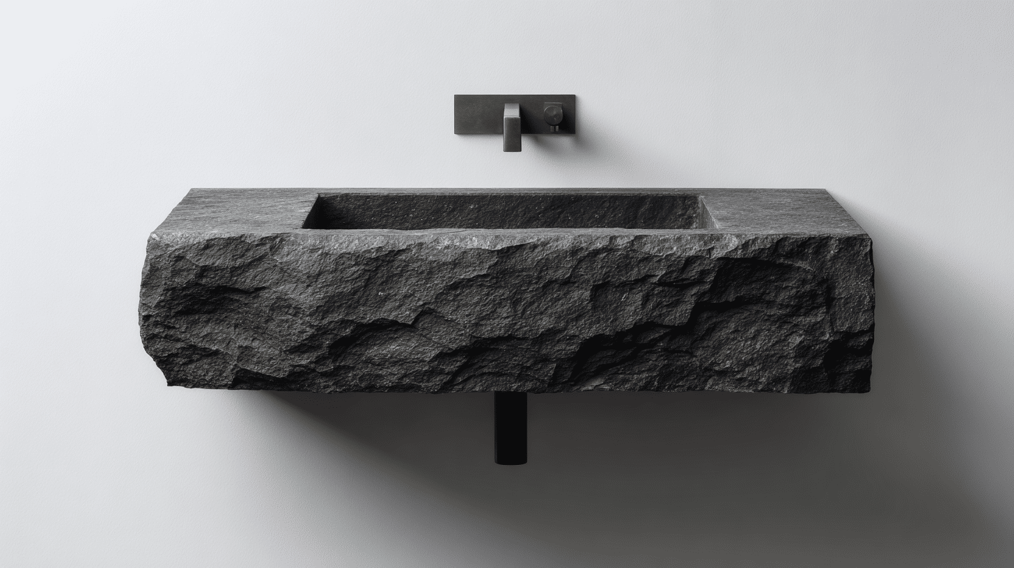 Single-Block Black Stone Sink Without a Vanity