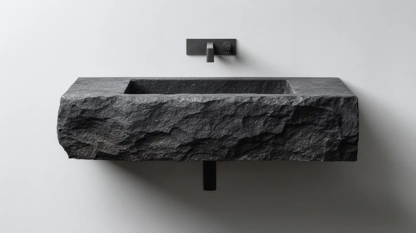 Single-Block Black Stone Sink Without a Vanity