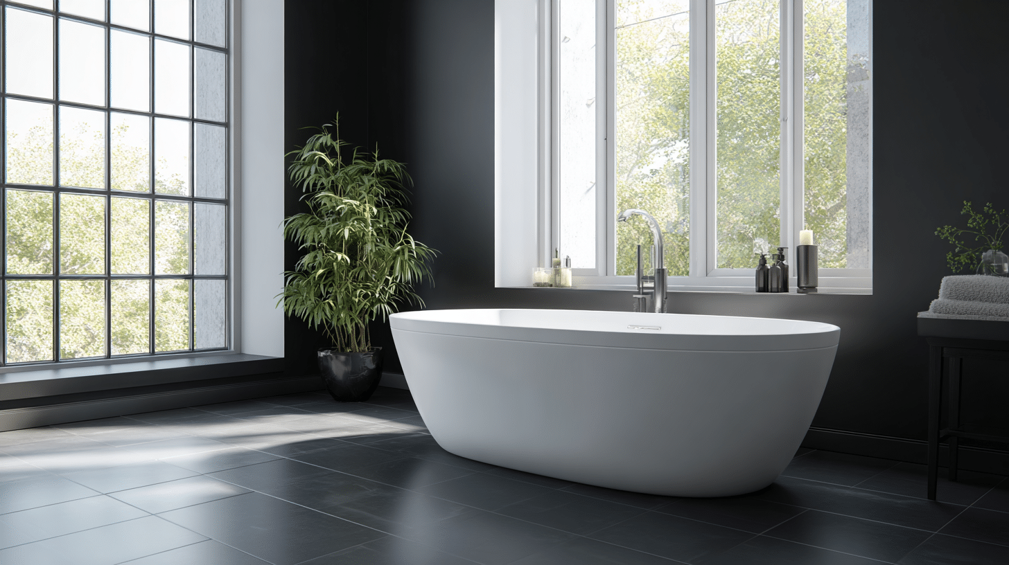 Sunken White Bathtub in a Black Floor Field