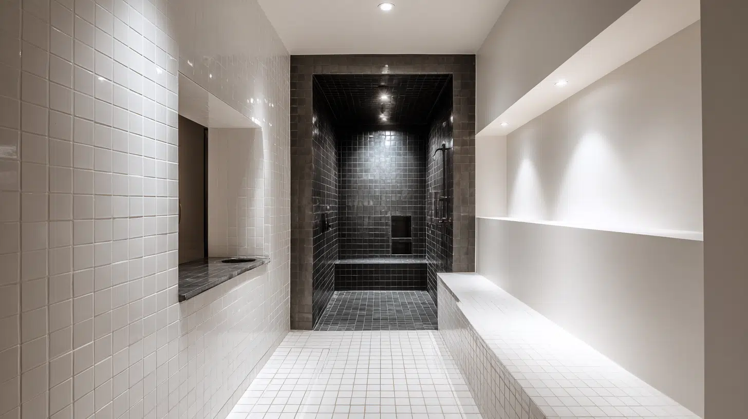 White Bathroom with a Single Black Spatial Void