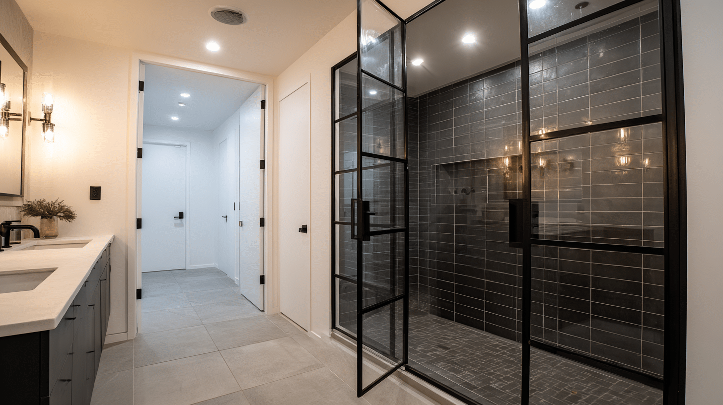 White Shell Bathroom with a Black Inserted Shower
