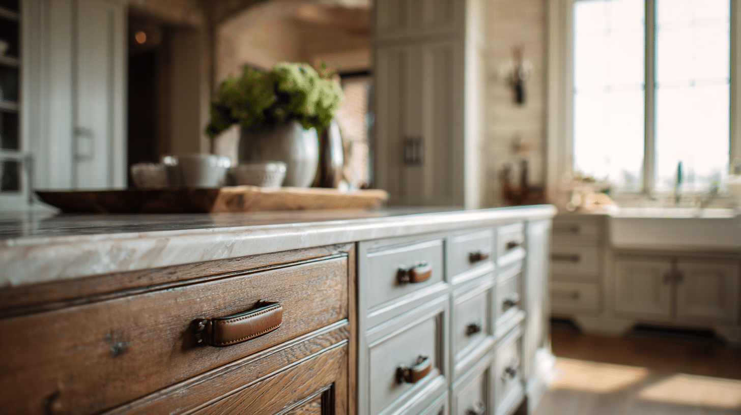 Worn Leather-Wrapped Cabinet Handles