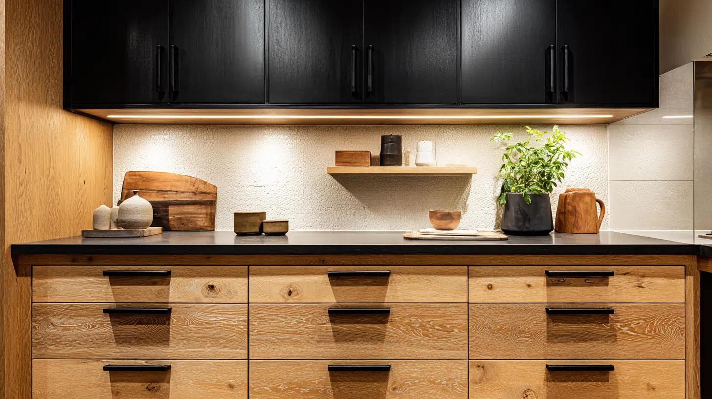 black uppers with wood lowers