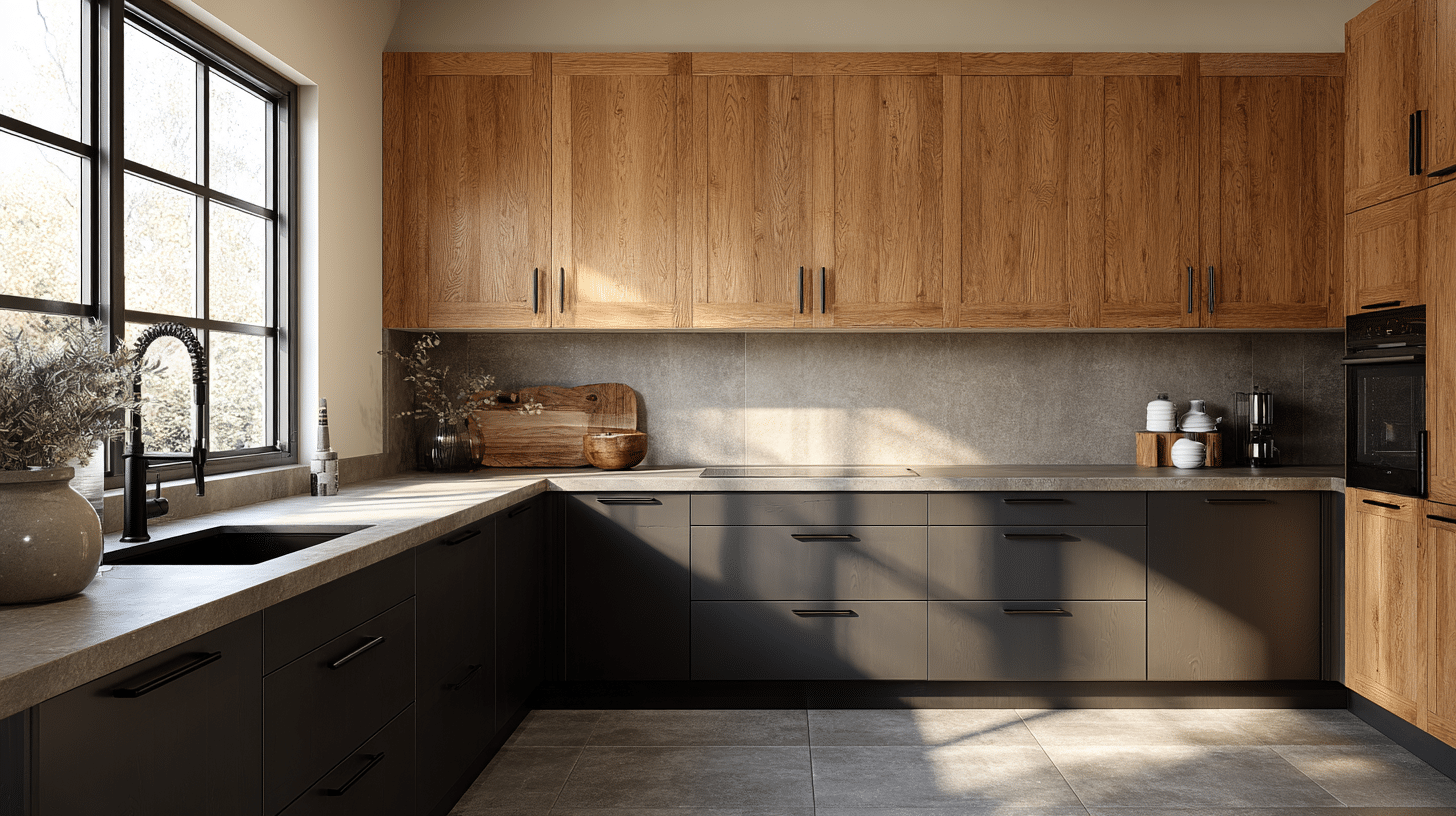 dark gray lowers with oak uppers