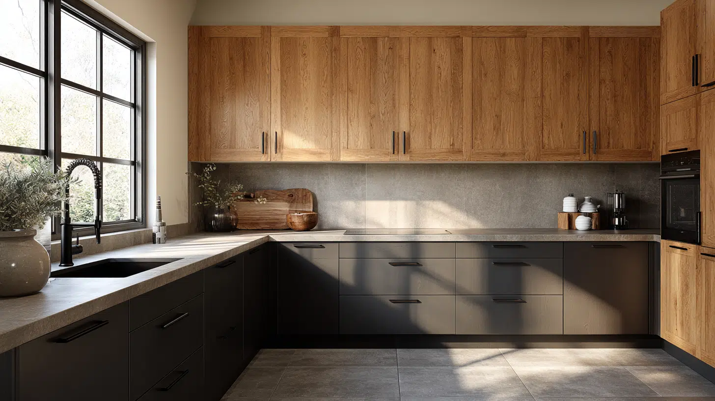 dark gray lowers with oak uppers