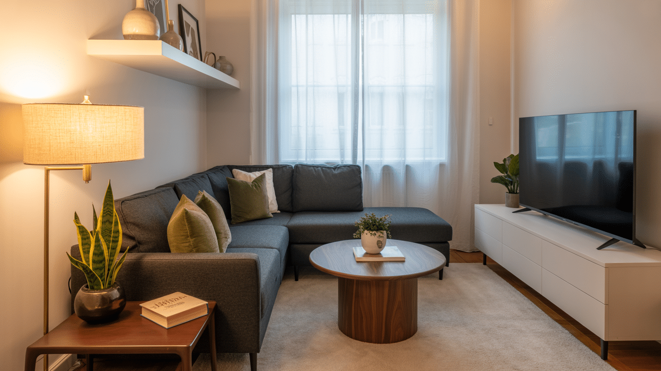 l shaped seating in a corner