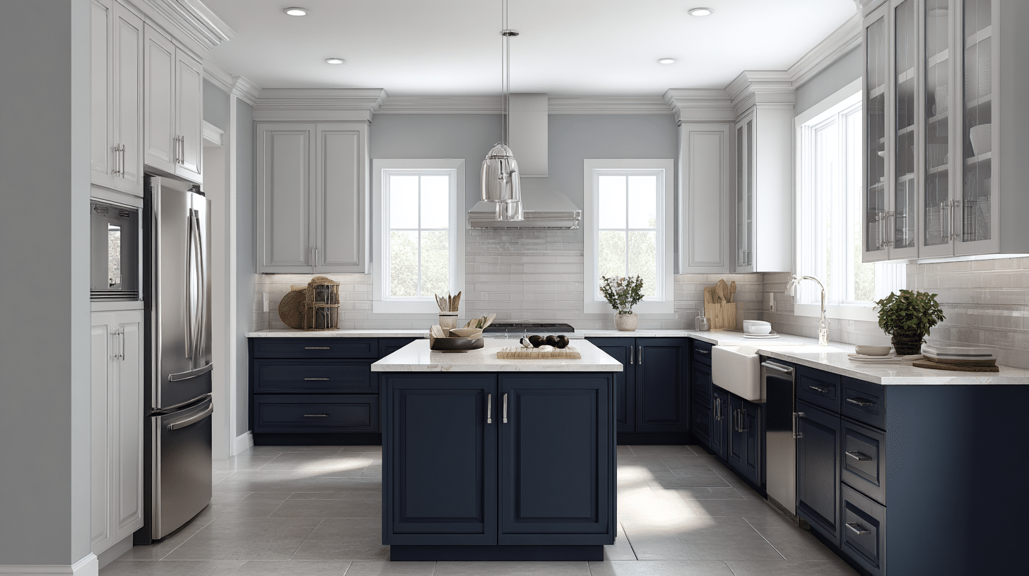 light gray uppers with navy lowers