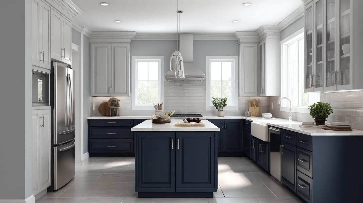 light gray uppers with navy lowers