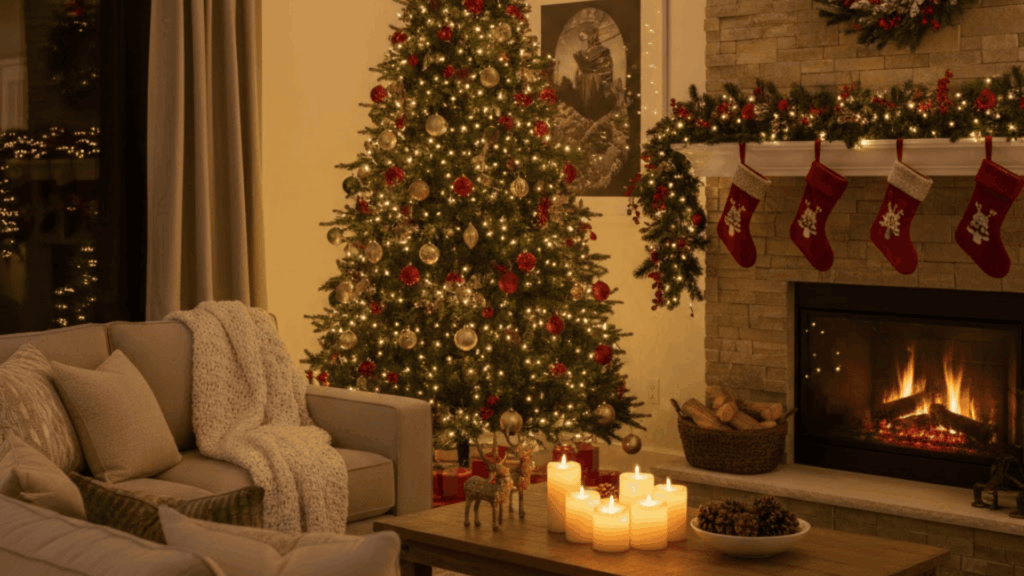 living room cozy christmas decorations