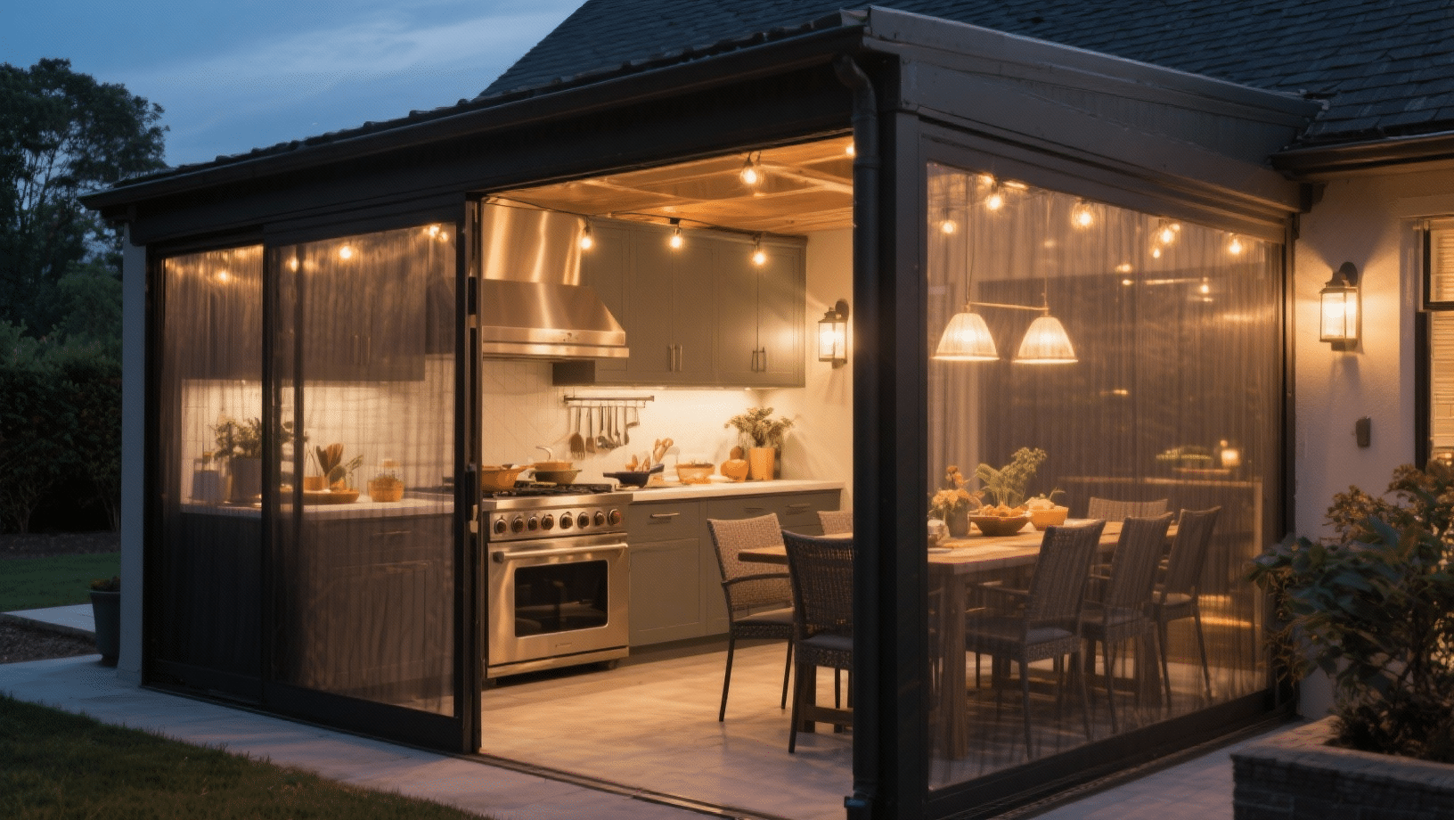 screened in outdoor kitchen