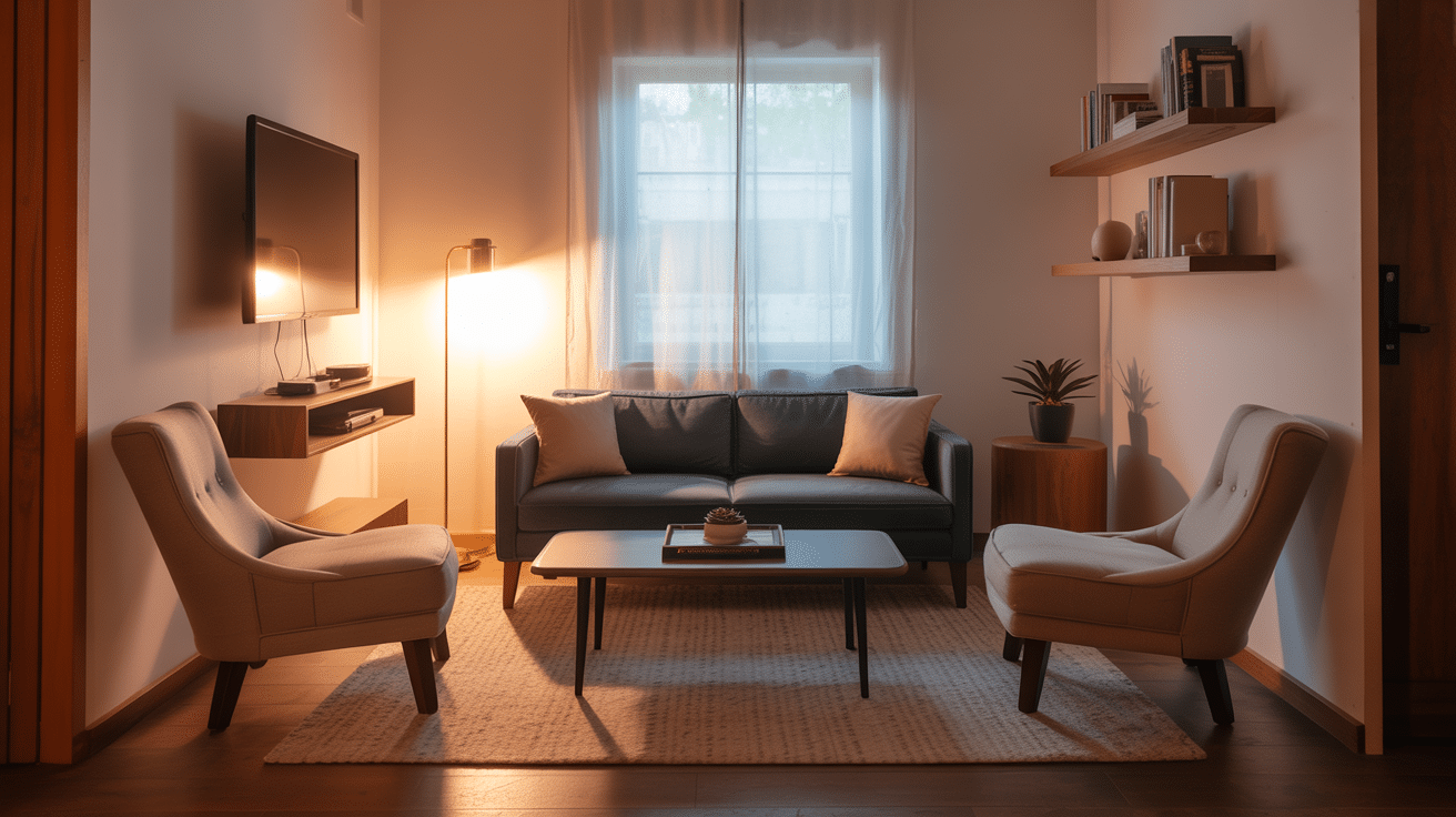 two small chairs facing the sofa