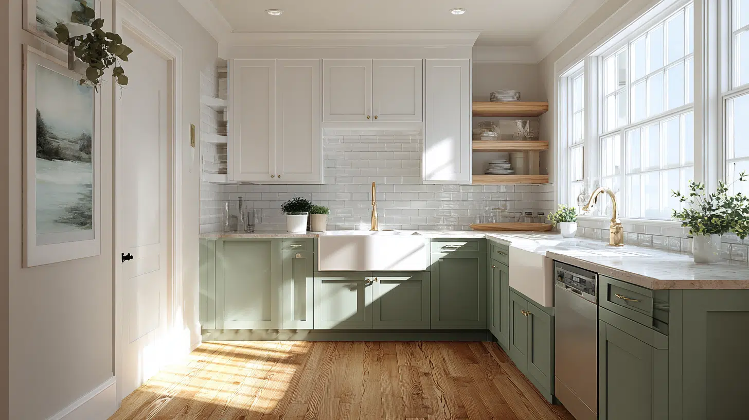 white uppers with sage lowers