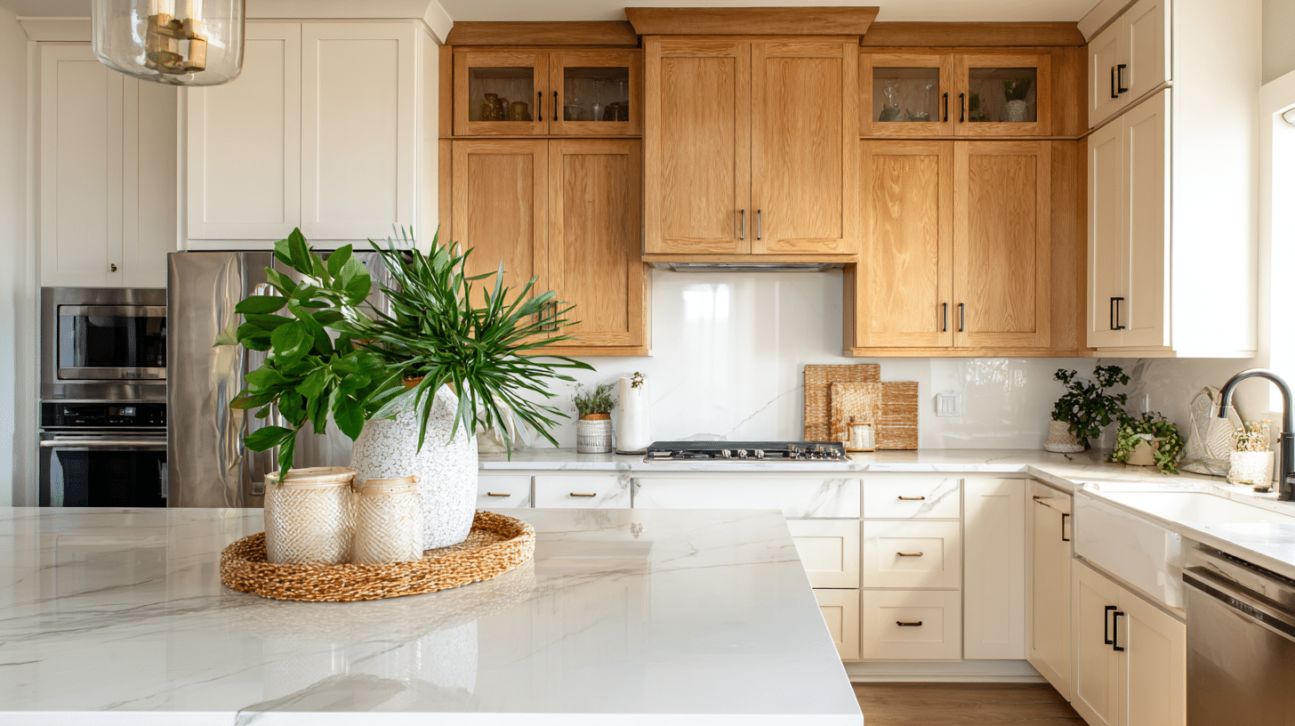 wood uppers with white lowers