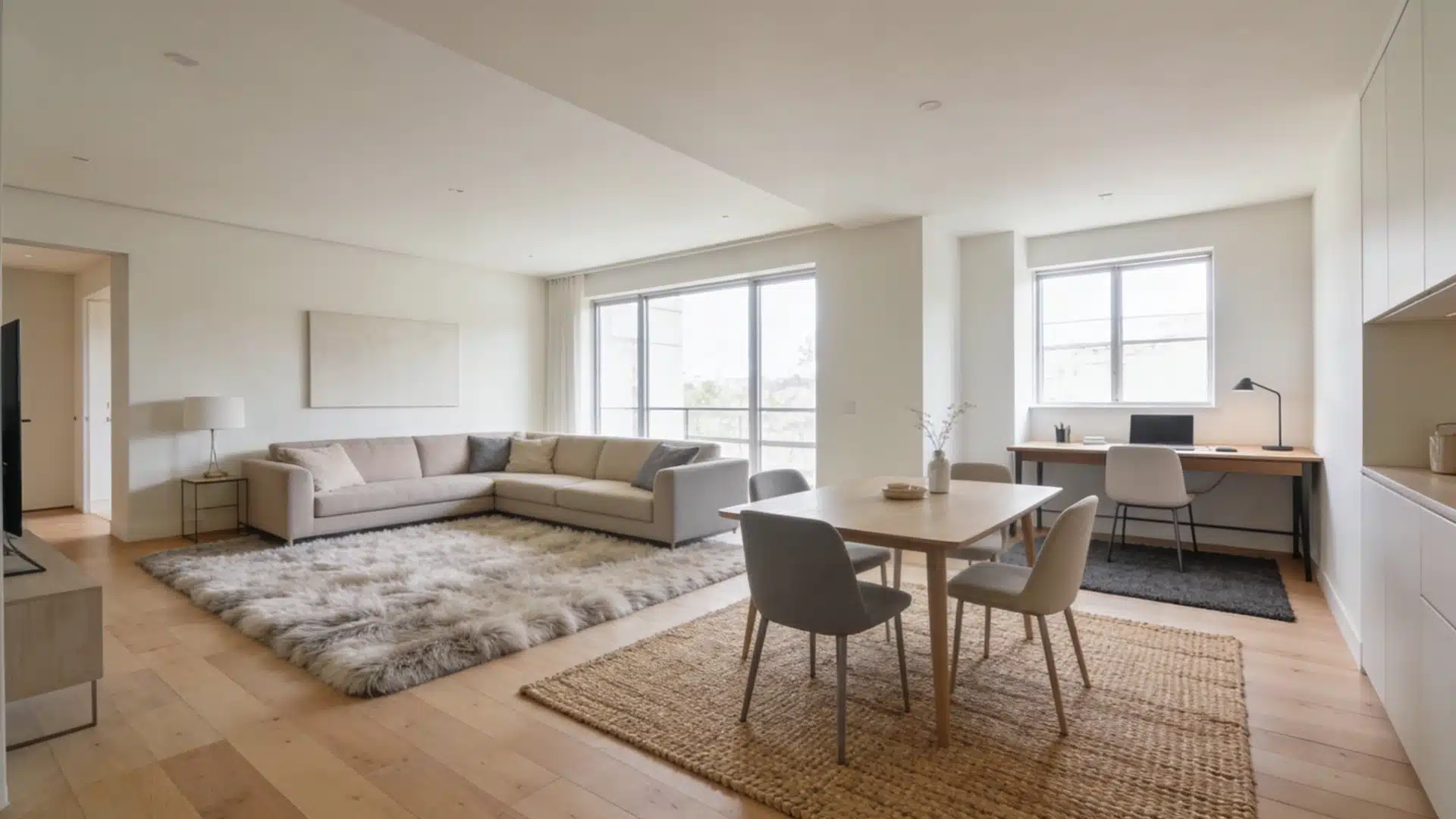 A cozy living room featuring a couch, a table, and chairs arranged for relaxation and socializing