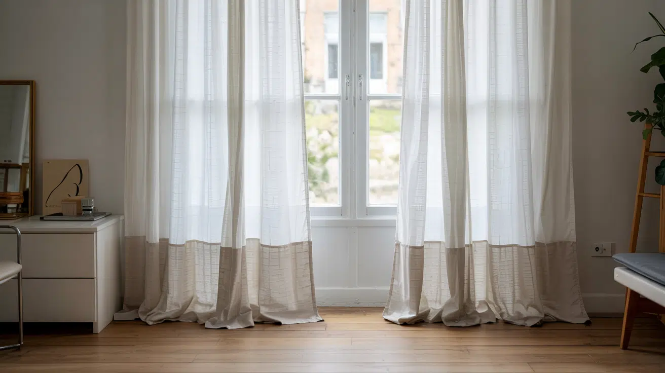 Long curtains pooling on the floor creating a soft puddle effect