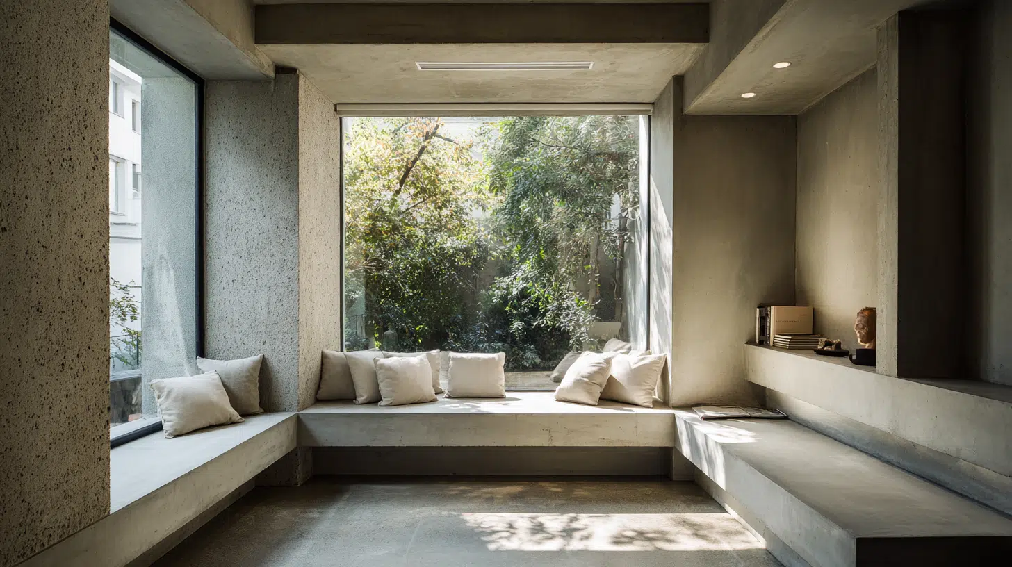 built in seating that follows the room lines