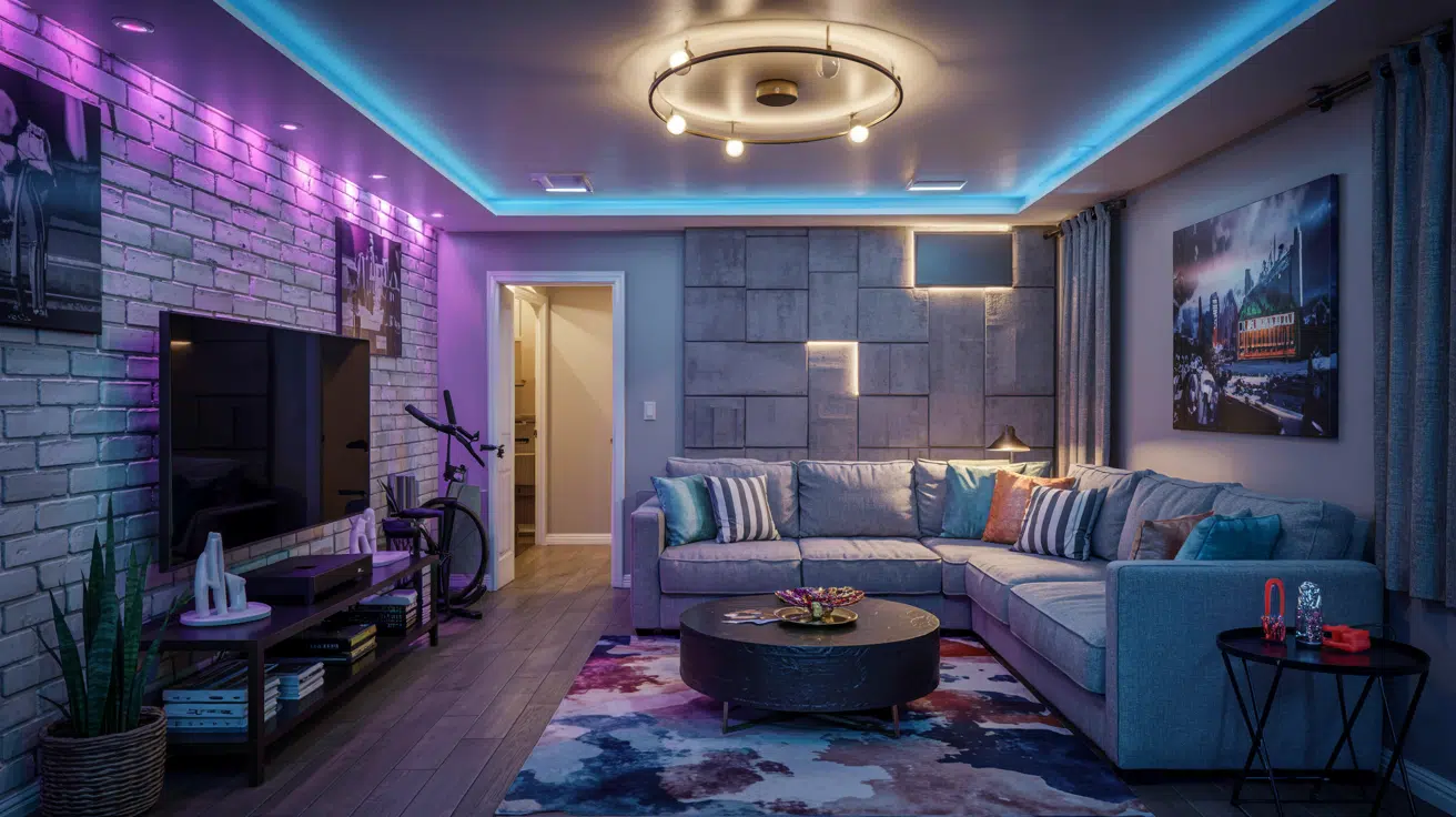 color tunable lighting to change the basement mood