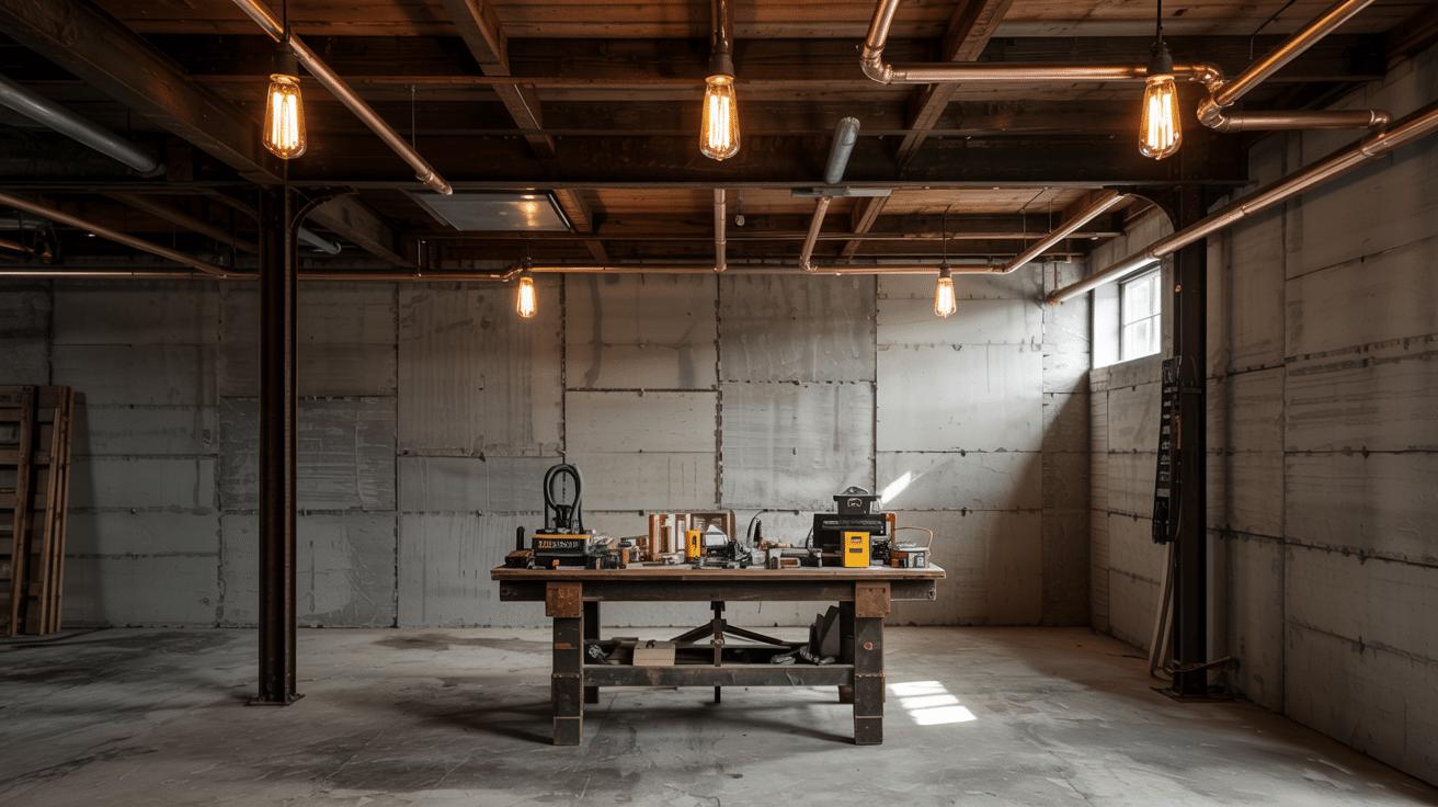 exposed bulb lighting for unfinished basement ceilings