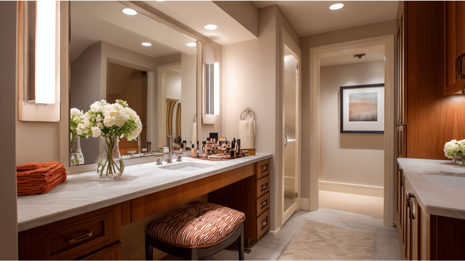 extended counter with makeup station