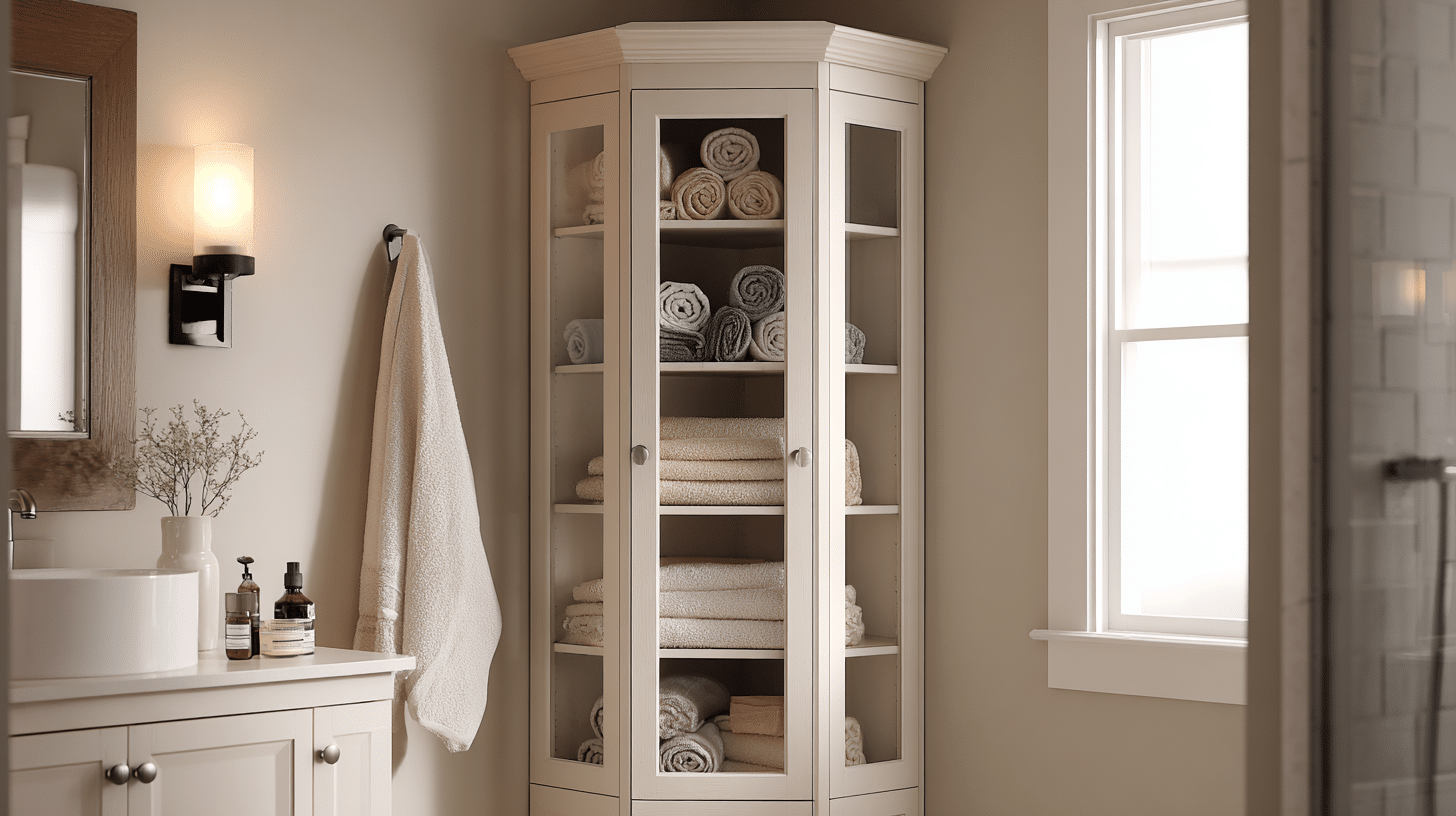 linen cabinet built into an unused corner