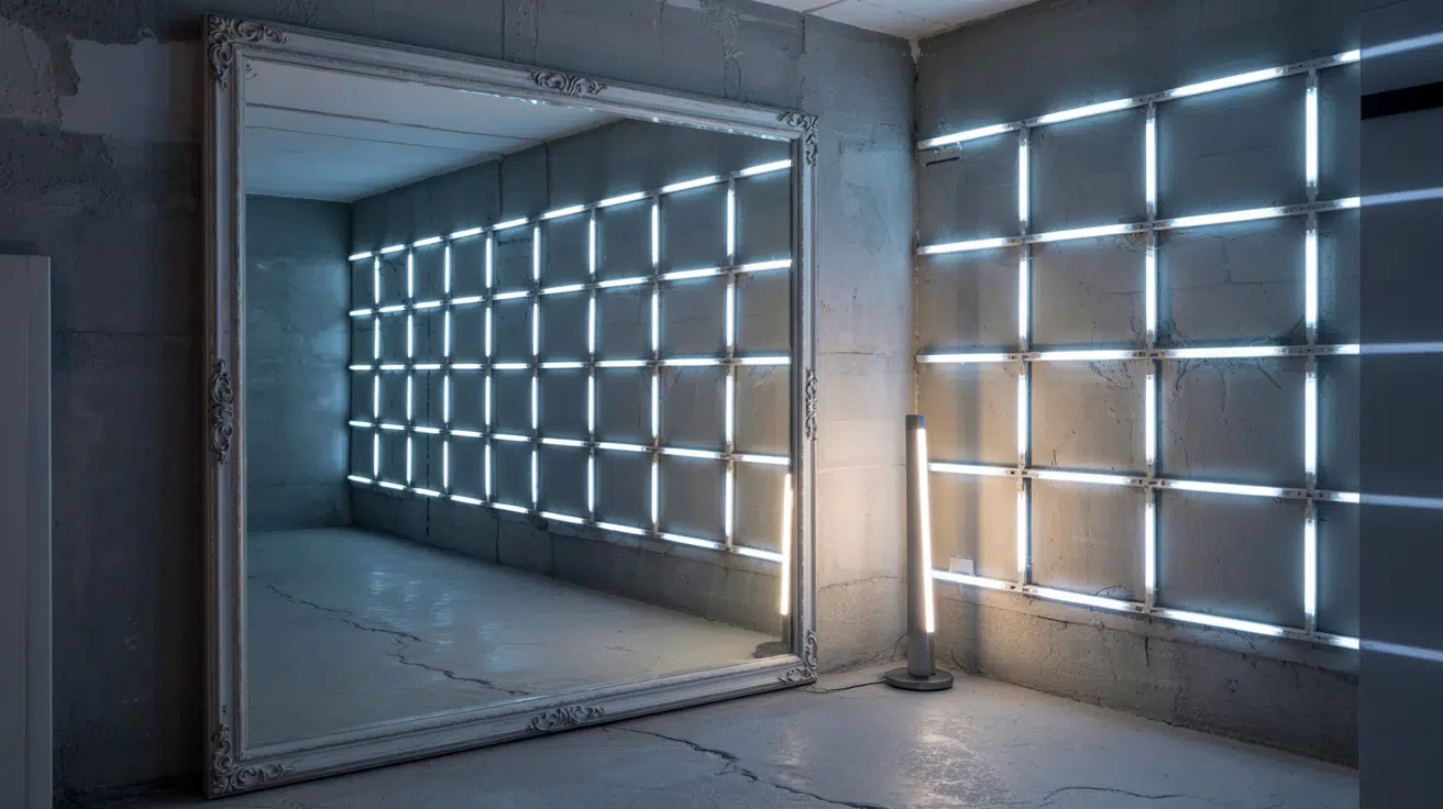 mirror boosted lighting to make small basements feel bigger