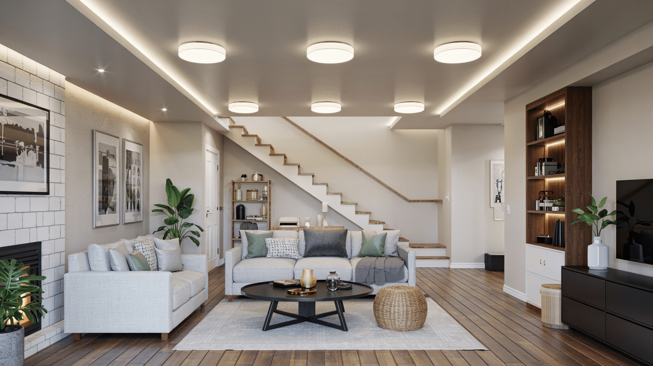 slim flush mount lights for low basement ceilings